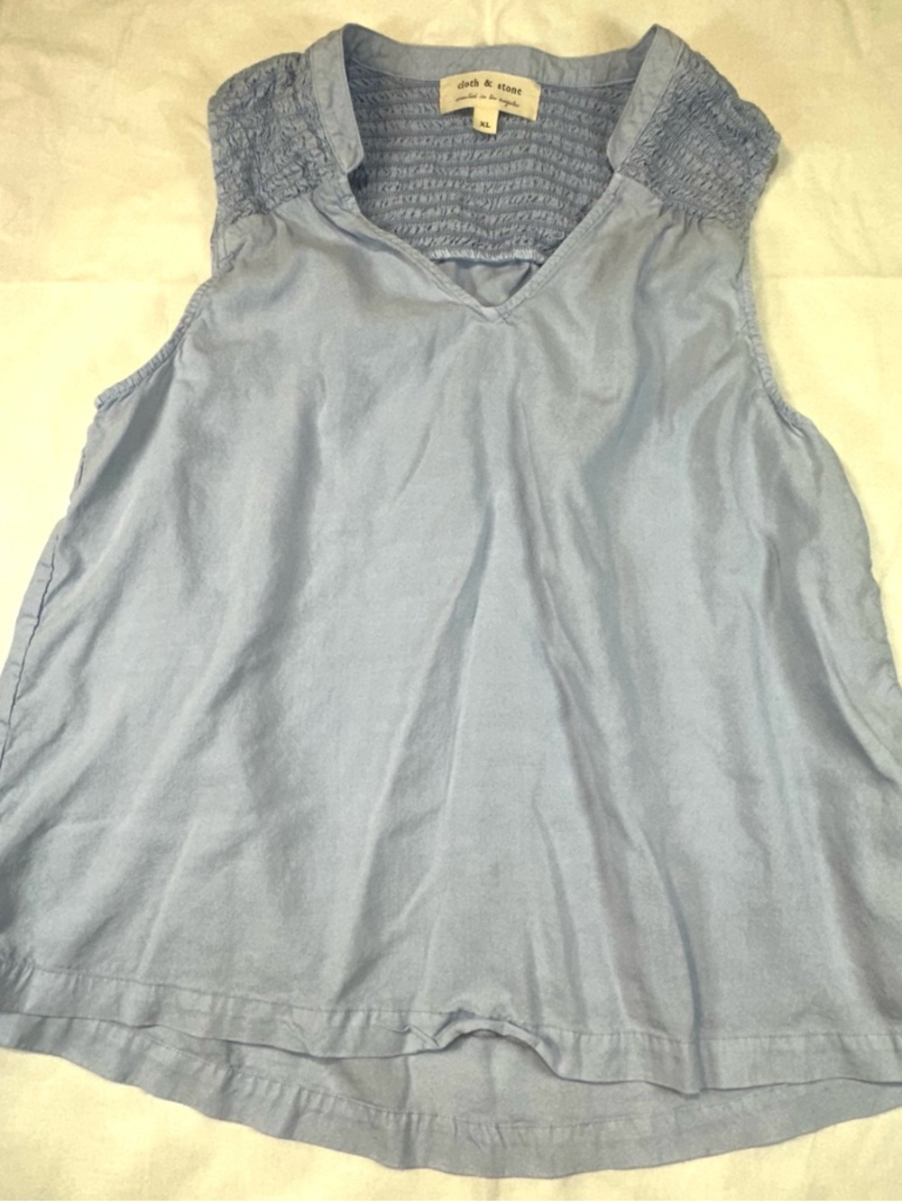 cloth & stone Soft Light Blue V-Neck Smocked Tank